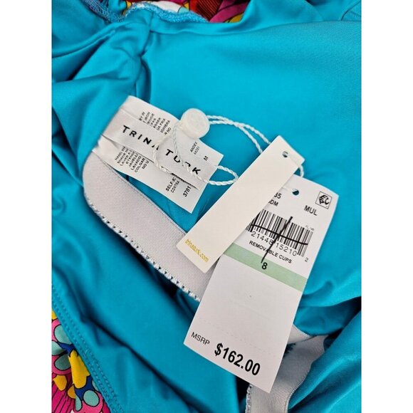 New Trina Turk Fontaine Off Shoulder Swimsuit Womens 8 Ruffle One Piece Floral - Picture 5 of 7